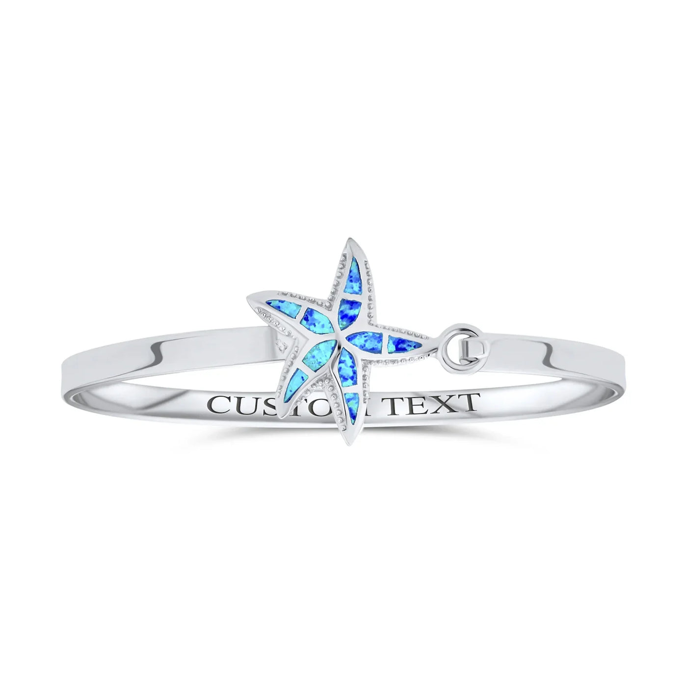 Nautical Starfish Blue Opal Bangle Bracelet in Polished Sterling Silver - Bling Jewelry