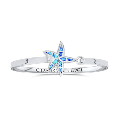 Nautical Starfish Blue Opal Bangle Bracelet in Polished Sterling Silver - Bling Jewelry