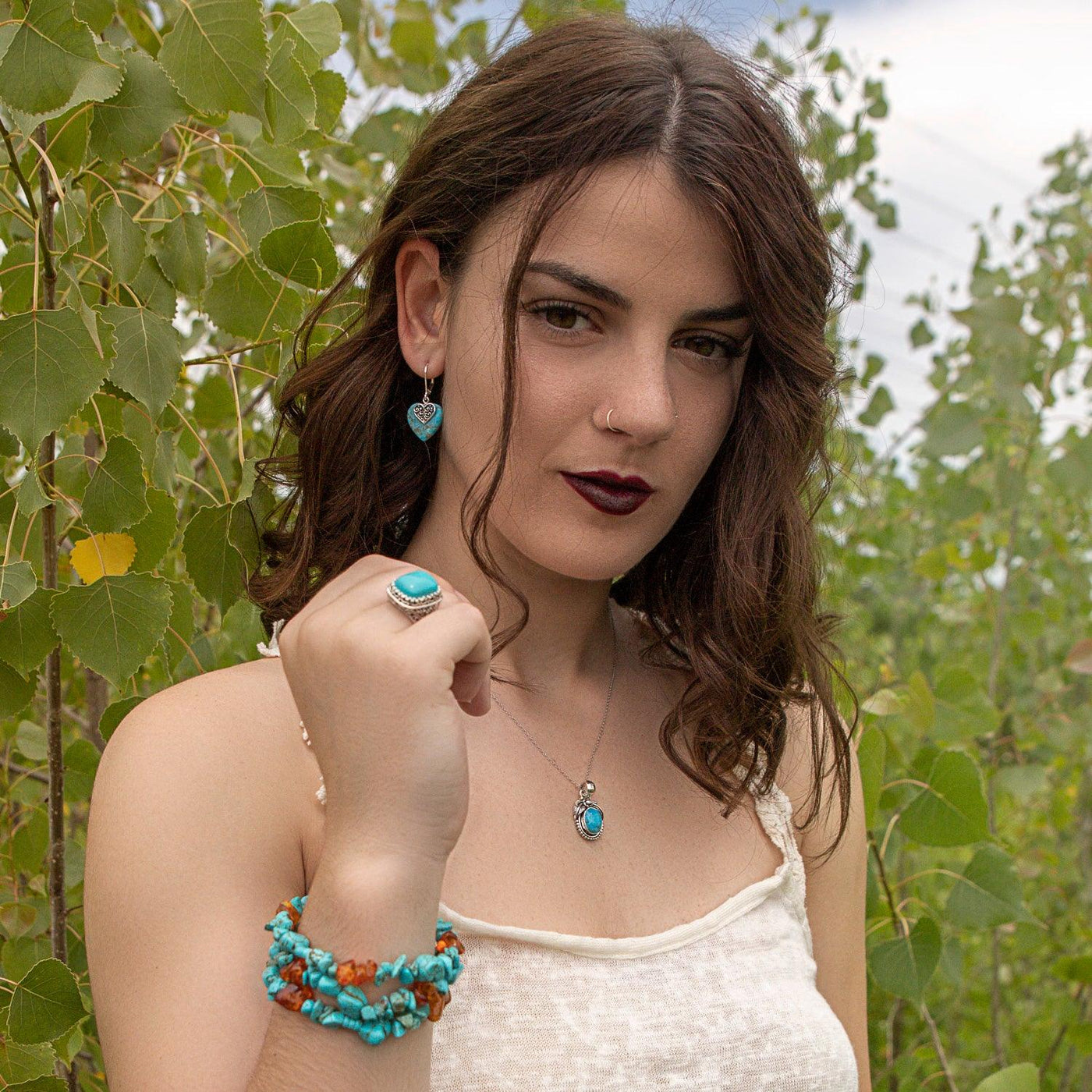 Statement Blue Turquoise Amber Resin Multi Strand Bracelet with Silver Clasp - Bling Jewelry