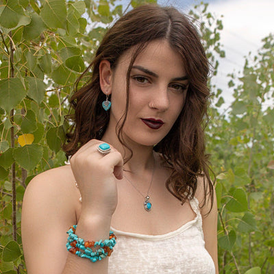 Statement Blue Turquoise Amber Resin Multi Strand Bracelet with Silver Clasp - Bling Jewelry
