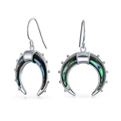 Boho Celestial Abalone Shell Dangle Earrings Blue Green Rainbow Sterling Silver - Bling Jewelry