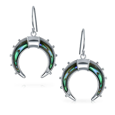 Boho Celestial Abalone Shell Dangle Earrings Blue Green Rainbow Sterling Silver - Bling Jewelry