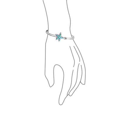 Nautical Starfish Blue Opal Bangle Bracelet in Polished Sterling Silver - Bling Jewelry