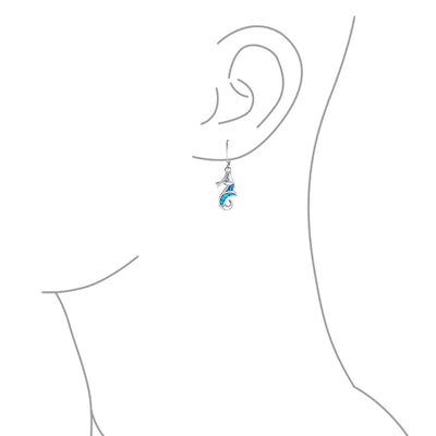 Sea Animal Blue Opal Gemstone Seahorse Dangle Earrings Silver Lever back - Bling Jewelry