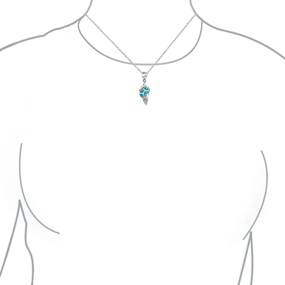 Vacation Blue Gemstone Opal Inlay Sea Shell Pendant Necklace Sterling Silver - Bling Jewelry