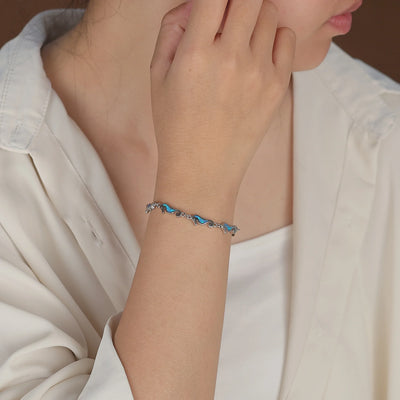 Nautical Seahorse Opal Charm Strand Bracelet in Sterling Silver - Bling Jewelry