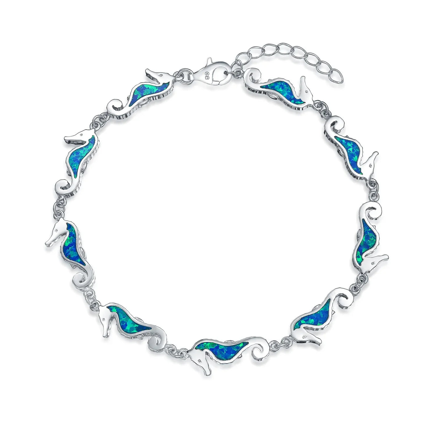 Nautical Seahorse Opal Charm Strand Bracelet in Sterling Silver - Bling Jewelry