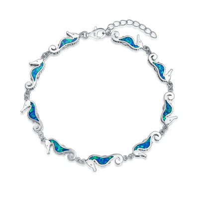 Nautical Seahorse Opal Charm Strand Bracelet in Sterling Silver - Bling Jewelry