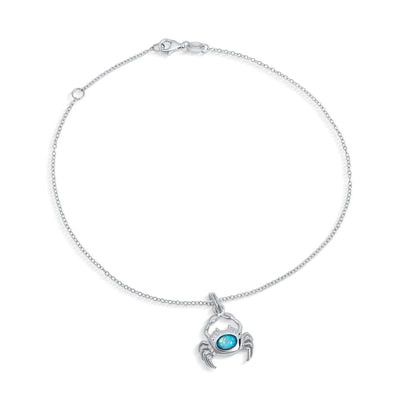 Tropical Beach Sand Crab Blue Opal Charm Anklet Ankle Bracelet Sterling Silver - Bling Jewelry