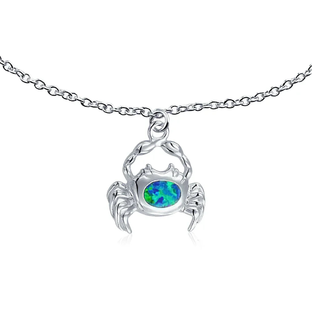 Tropical Beach Sand Crab Blue Opal Charm Anklet Ankle Bracelet Sterling Silver - Bling Jewelry