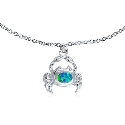 Tropical Beach Sand Crab Blue Opal Charm Anklet Ankle Bracelet Sterling Silver - Bling Jewelry