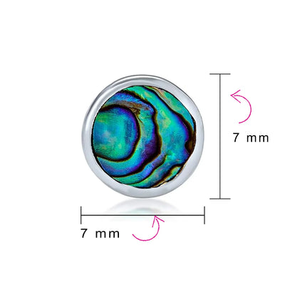 Round Bezel Set Abalone Shell Stud Earrings in Sterling Silver, 7MM - Bling Jewelry