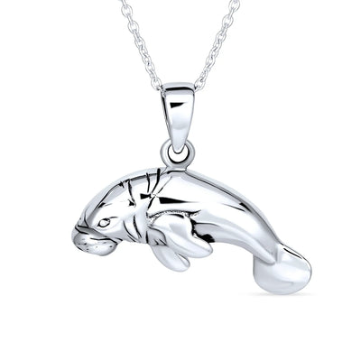 Hawaiian Nautical Sea Cow Marine Life Pendant Necklace in Sterling Silver - Bling Jewelry