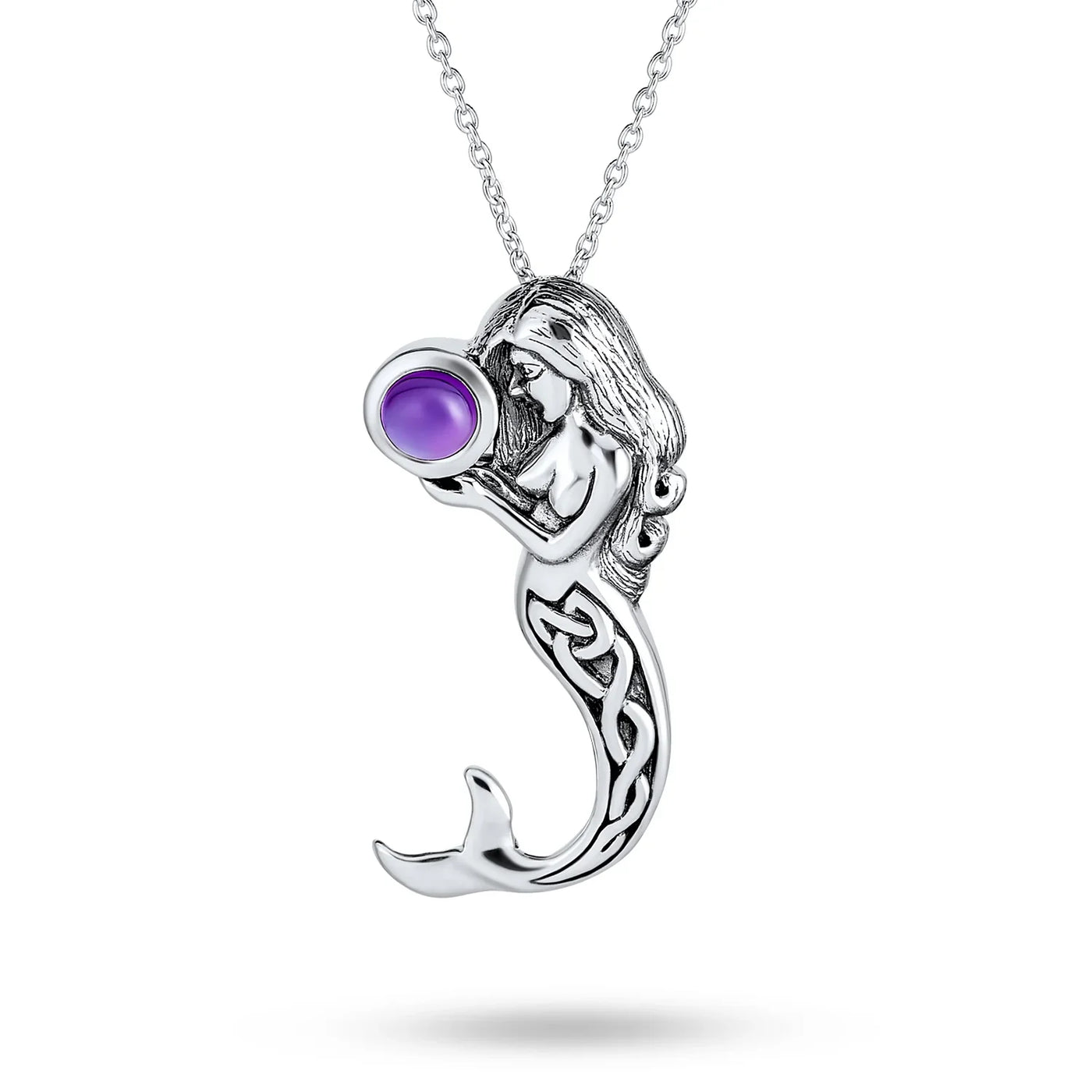 Nautical CZ Celtic Knot Mermaid Pendant Necklace Sterling Silver Color Changing - Bling Jewelry
