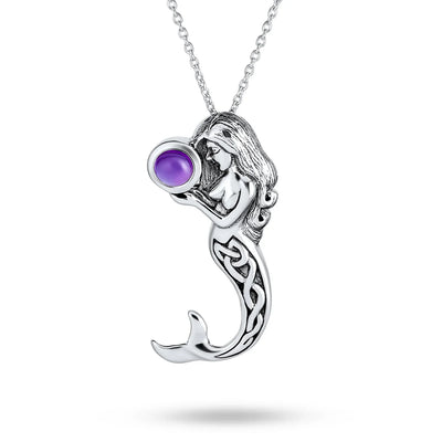 Nautical CZ Celtic Knot Mermaid Pendant Necklace Sterling Silver Color Changing - Bling Jewelry