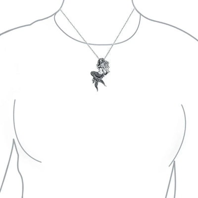 Nautical Sea Siren Mermaid Pendant Necklace in Oxidized Sterling Silver - Bling Jewelry