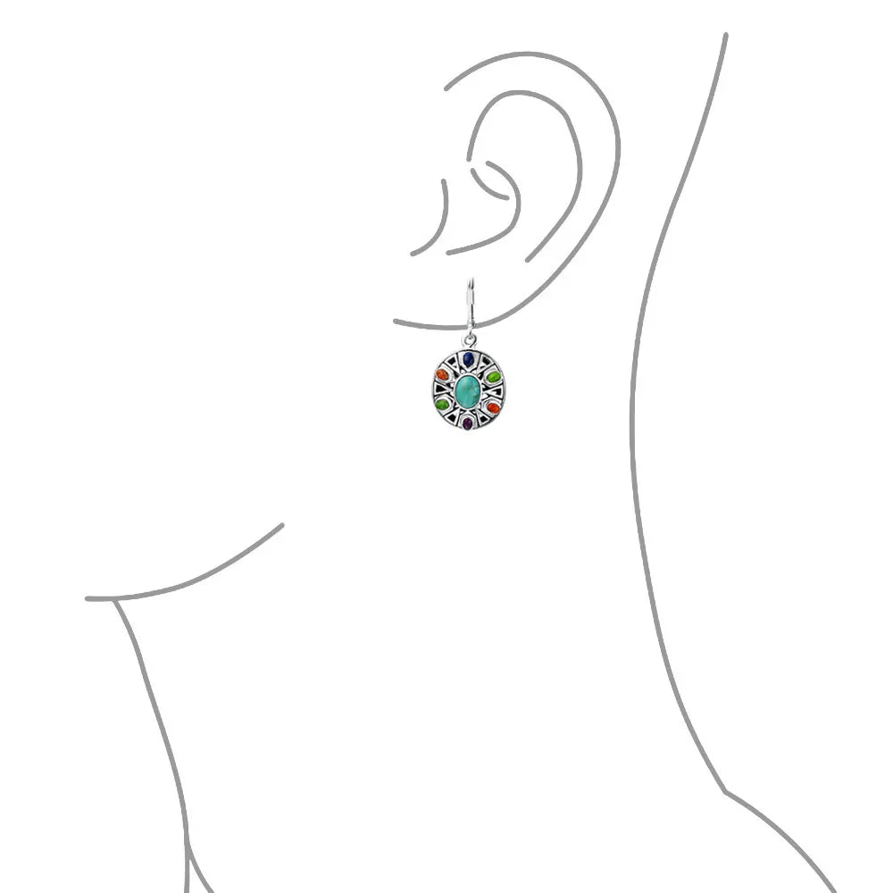 Western Jewelry Multicolor Dangle Gemstone Earrings Sterling Silver Lever Back - Bling Jewelry