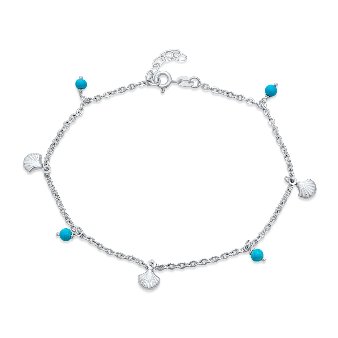 Nautical Charm Anklet Ankle Bracelet Turquoise Clam Seashell Sterling Silver - Bling Jewelry