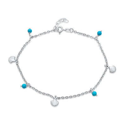 Nautical Charm Anklet Ankle Bracelet Turquoise Clam Seashell Sterling Silver - Bling Jewelry