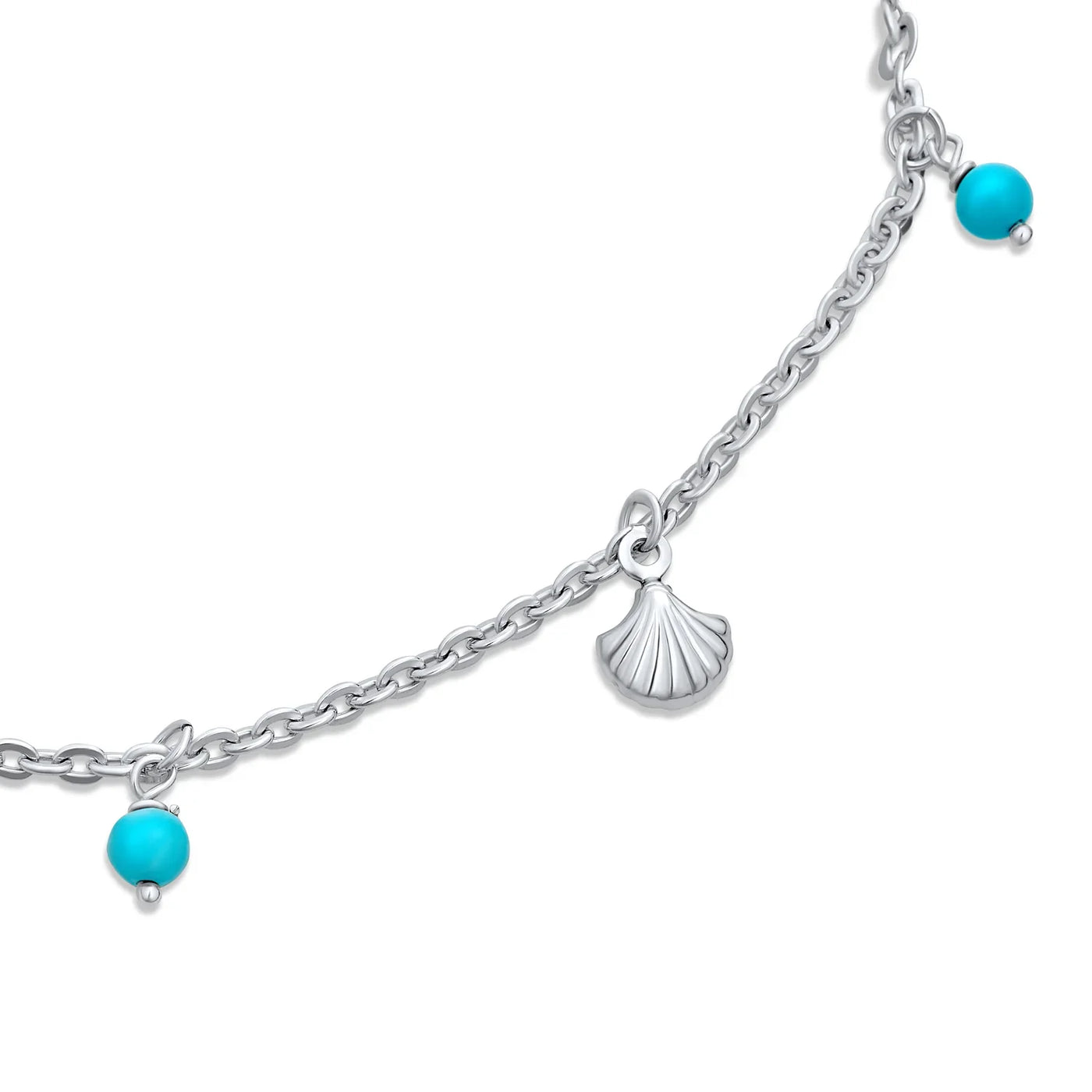 Nautical Charm Anklet Ankle Bracelet Turquoise Clam Seashell Sterling Silver - Bling Jewelry