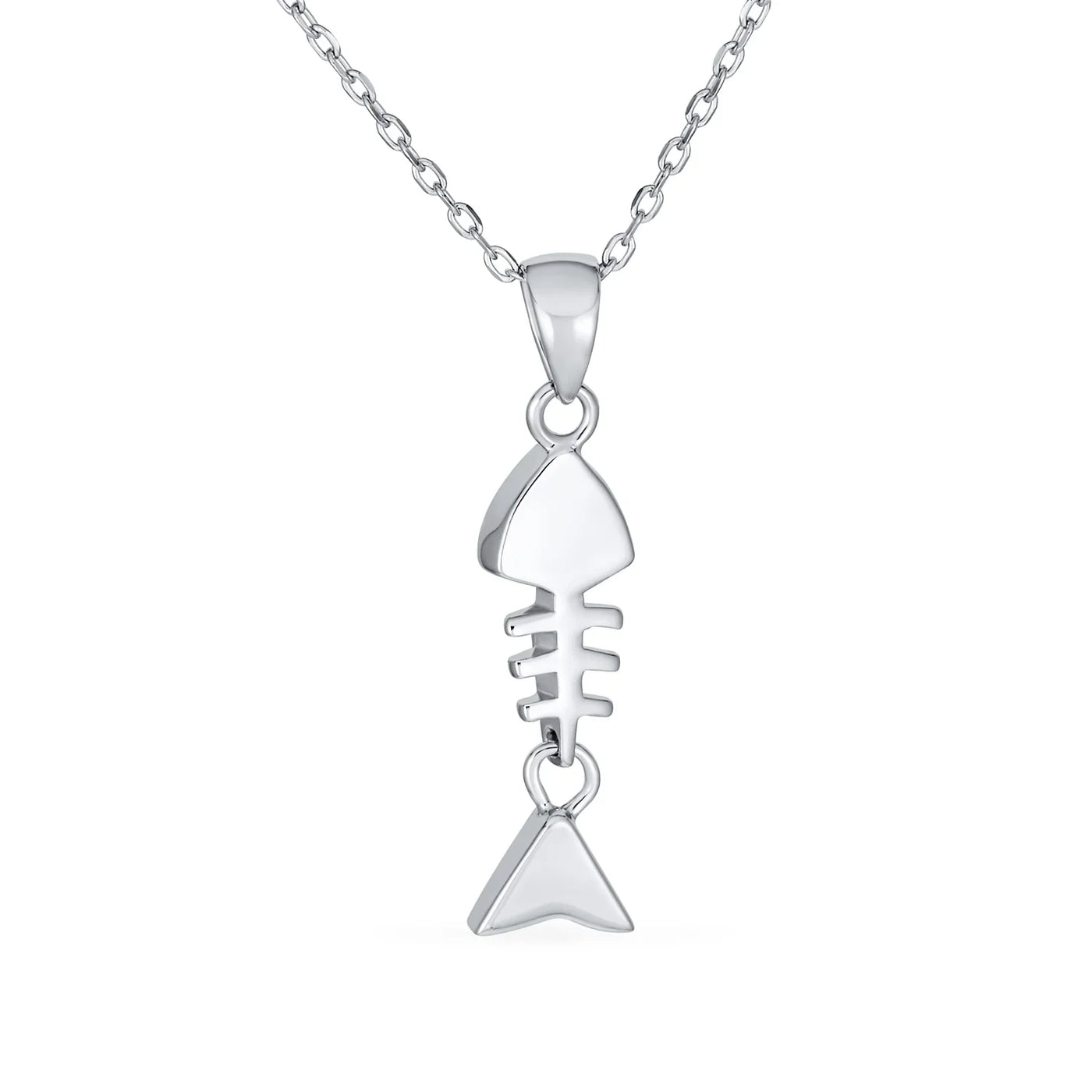 Nautical Gemstone Blue Opal Fishbone Pendant Necklace in Sterling Silver - Bling Jewelry