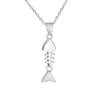 Nautical Gemstone Blue Opal Fishbone Pendant Necklace in Sterling Silver - Bling Jewelry