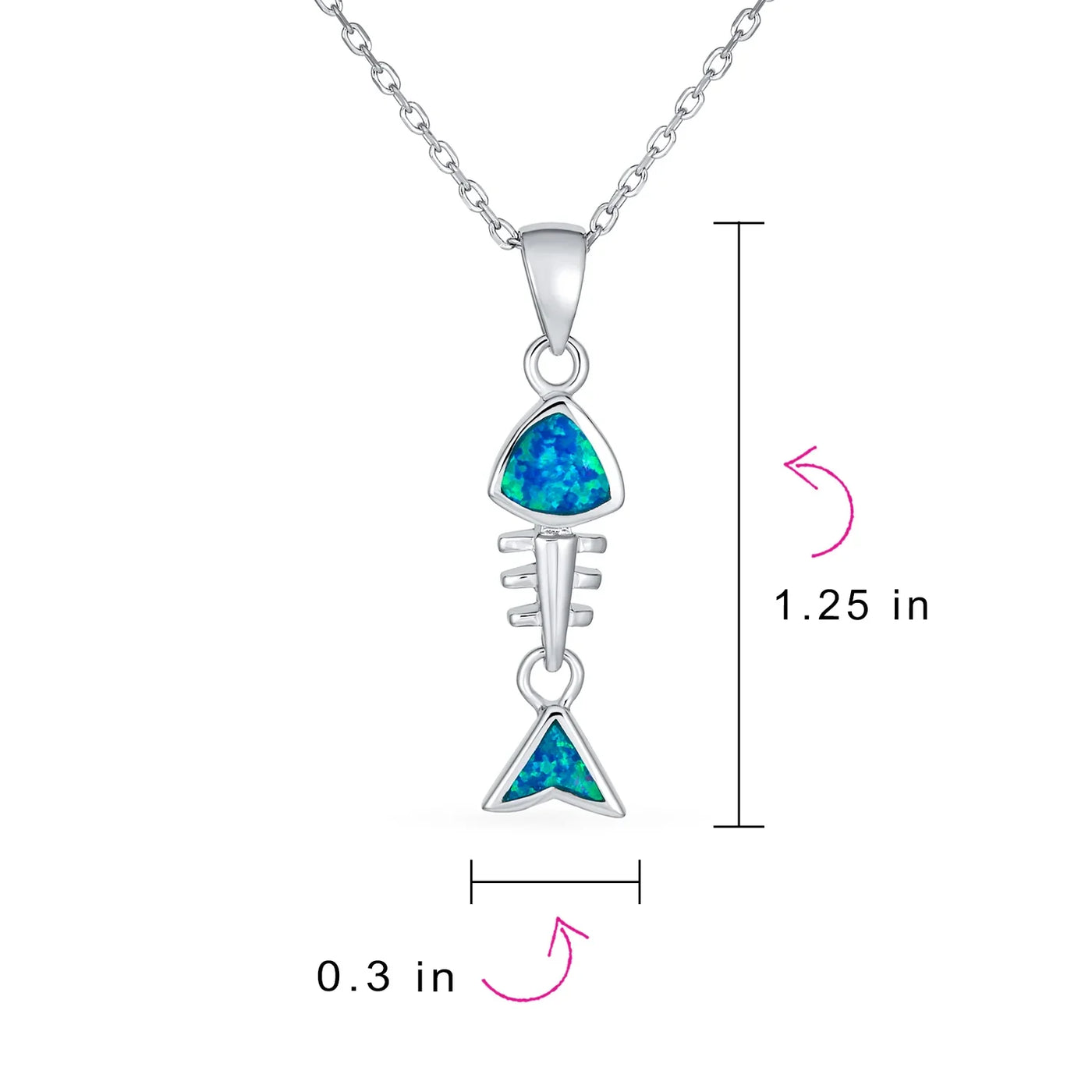Nautical Gemstone Blue Opal Fishbone Pendant Necklace in Sterling Silver - Bling Jewelry