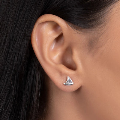 Bling Sterling Silver Sailboat Stud Earrings for Sea Lovers and Ocean Vacations - Bling Jewelry
