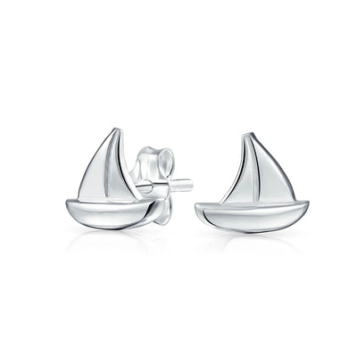 Bling Sterling Silver Sailboat Stud Earrings for Sea Lovers and Ocean Vacations - Bling Jewelry