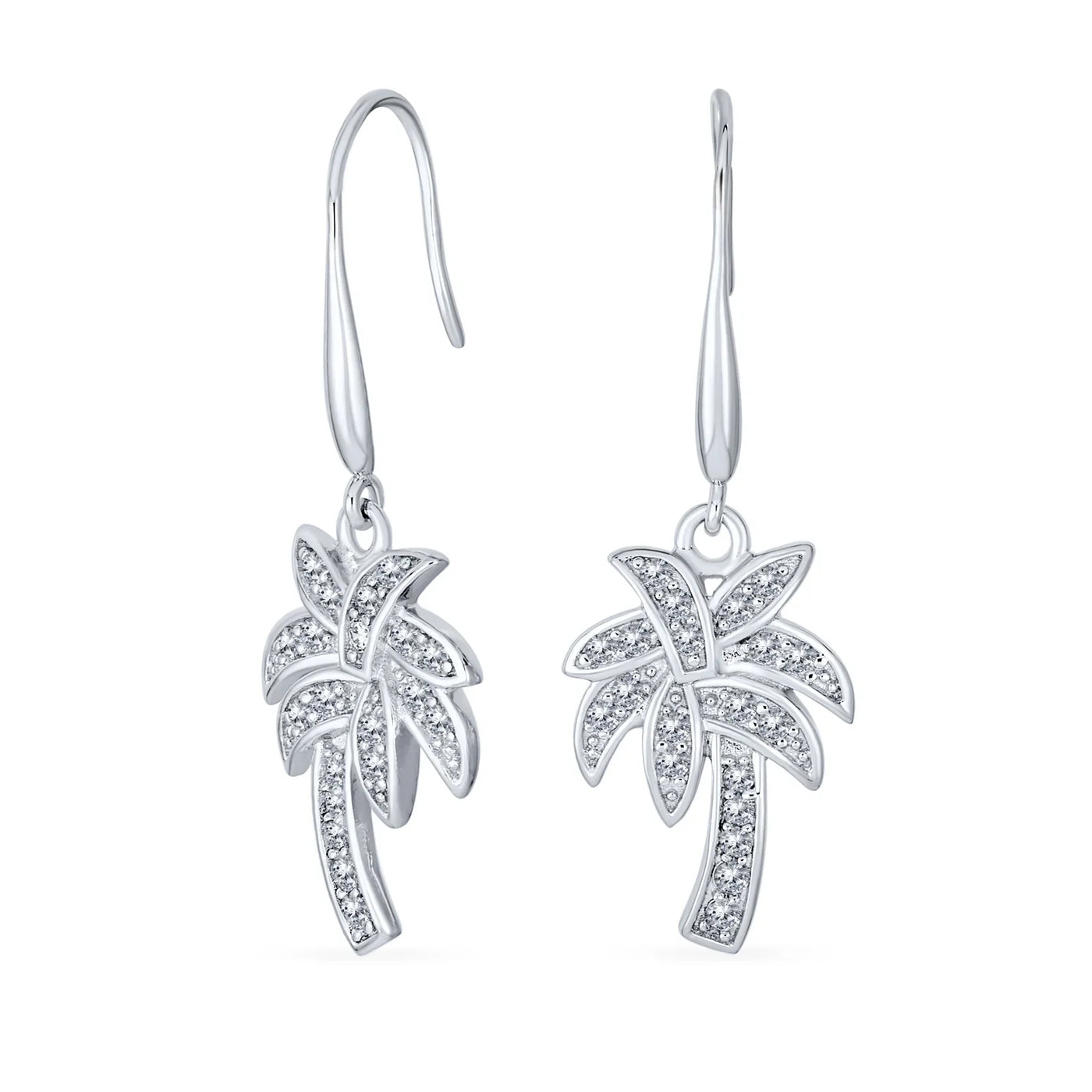 Nautical Beach CZ Palm Tree Dangle Chandelier Earrings in Sterling Silver - Bling Jewelry