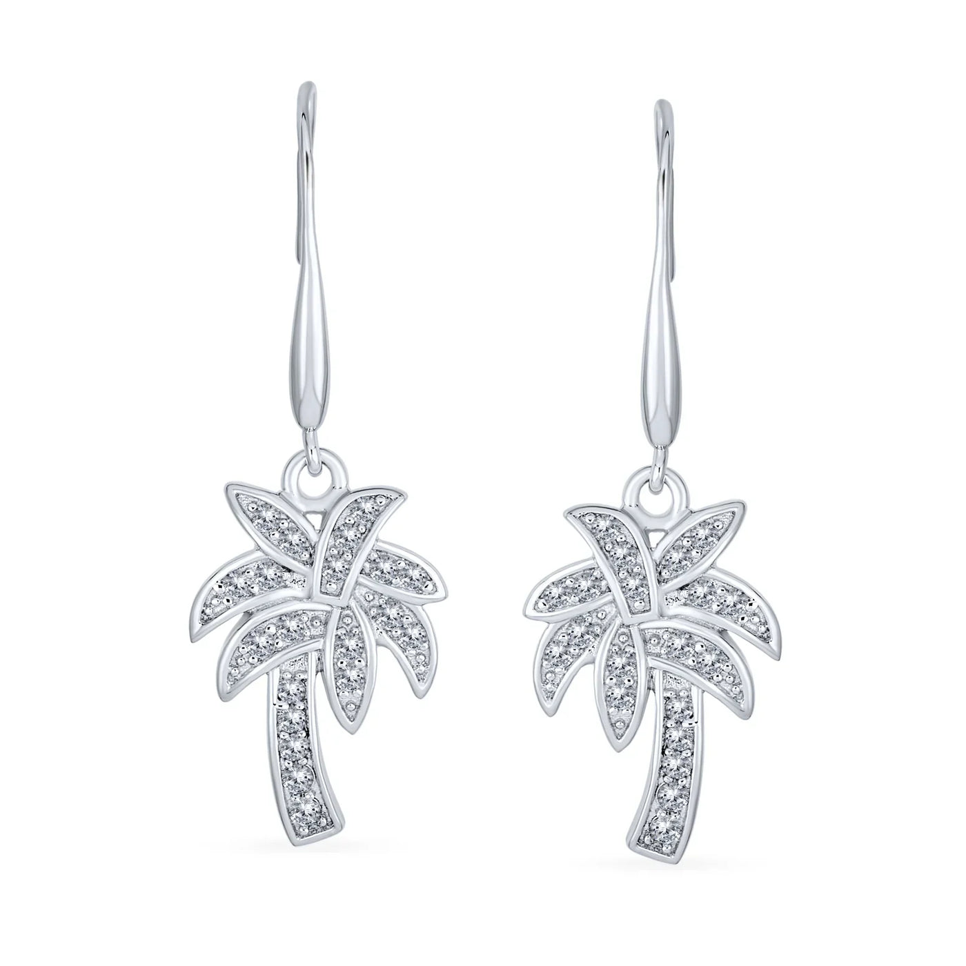 Nautical Beach CZ Palm Tree Dangle Chandelier Earrings in Sterling Silver - Bling Jewelry