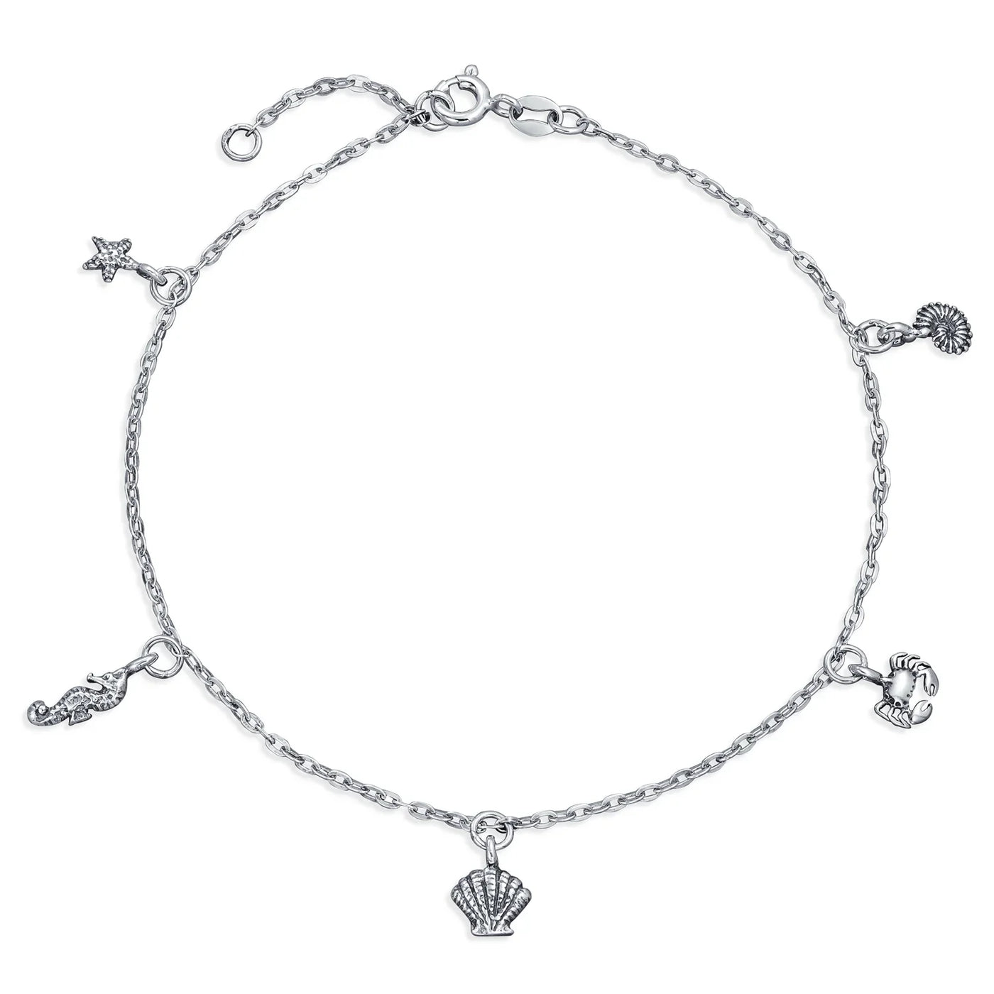 Nautical Charm Anklet Ankle Bracelet with Starfish Crab Seahorse and Seashell - Bling Jewelry