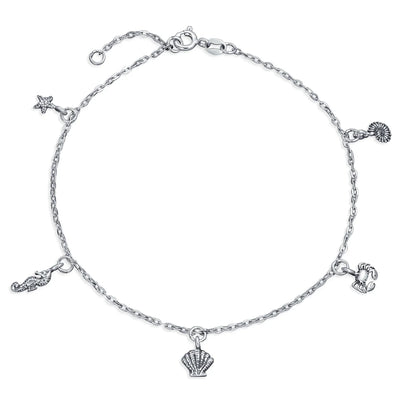 Nautical Charm Anklet Ankle Bracelet with Starfish Crab Seahorse and Seashell - Bling Jewelry