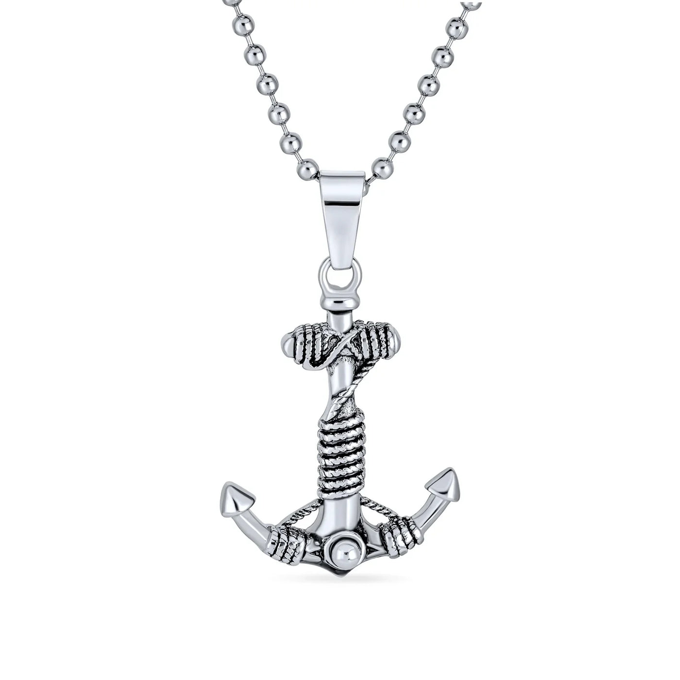 Nautical Anchor Pendant Necklace for Men Black Oxidized Stainless Steel Chain - Bling Jewelry