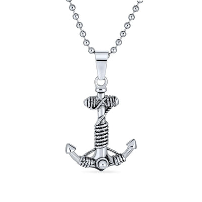 Nautical Anchor Pendant Necklace for Men Black Oxidized Stainless Steel Chain - Bling Jewelry