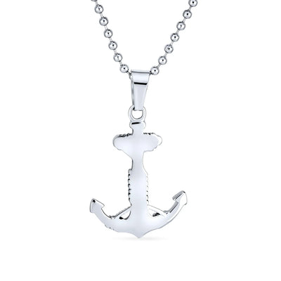 Nautical Anchor Pendant Necklace for Men Black Oxidized Stainless Steel Chain - Bling Jewelry