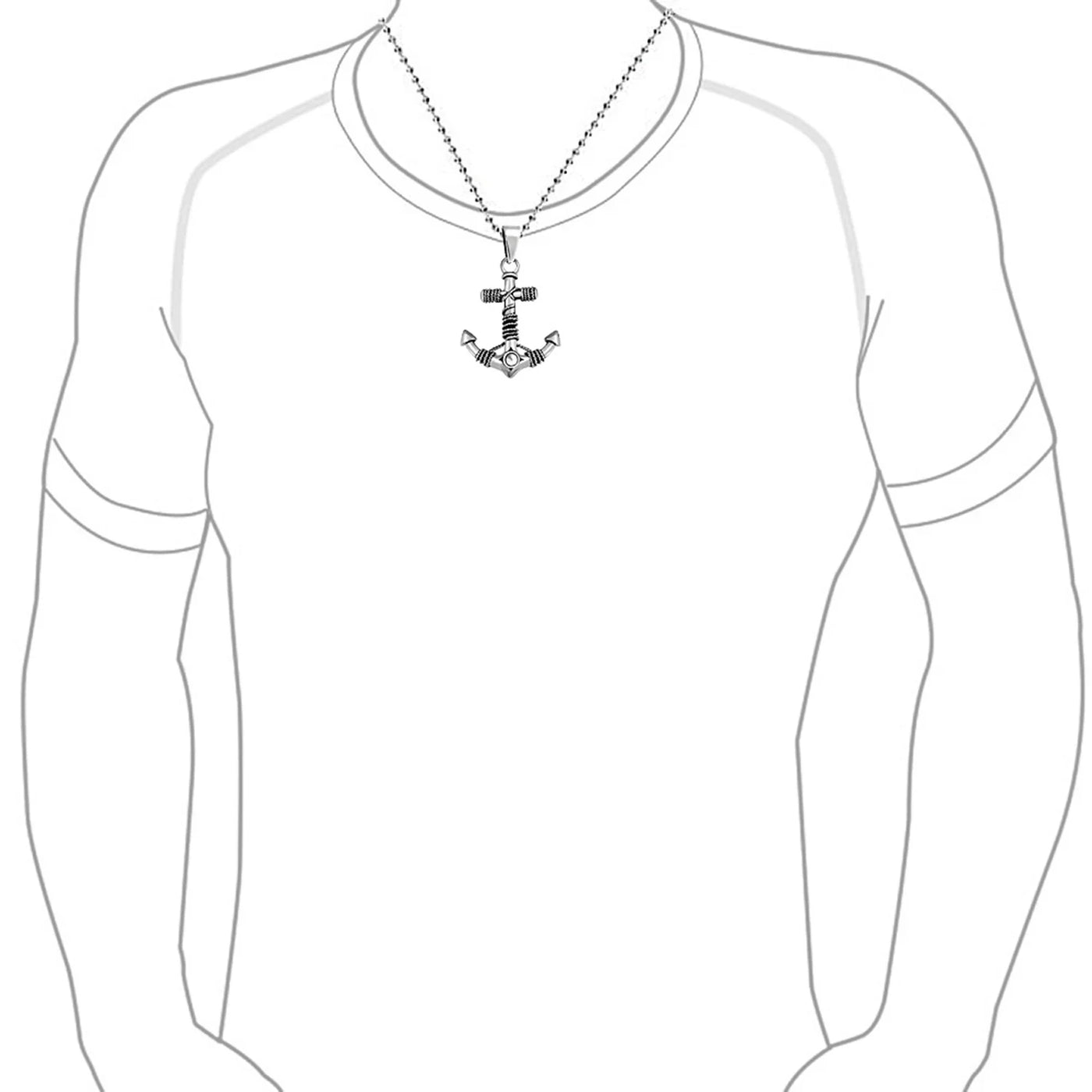 Nautical Anchor Pendant Necklace for Men Black Oxidized Stainless Steel Chain - Bling Jewelry