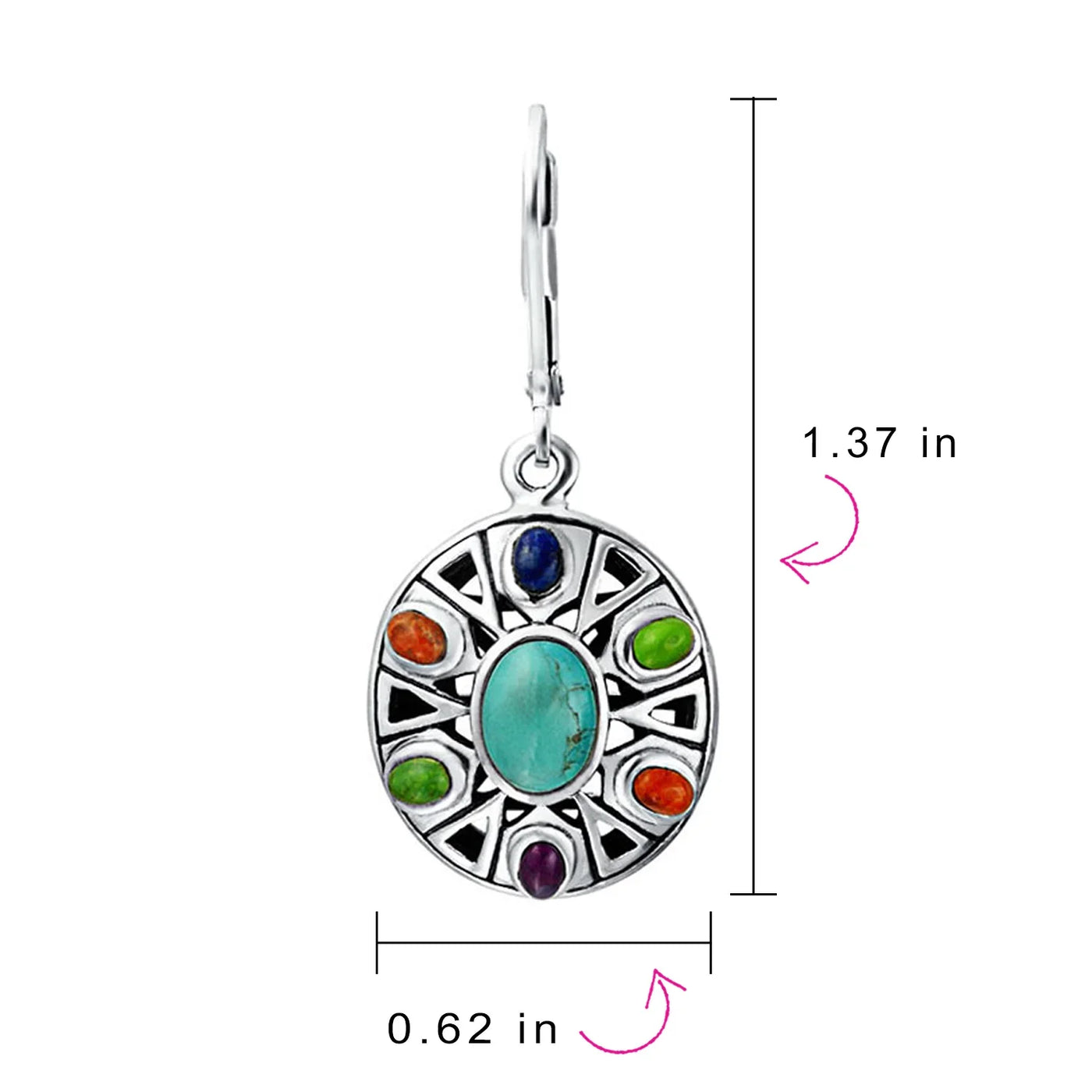 Western Jewelry Multicolor Dangle Gemstone Earrings Sterling Silver Lever Back - Bling Jewelry