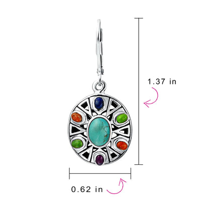 Western Jewelry Multicolor Dangle Gemstone Earrings Sterling Silver Lever Back - Bling Jewelry