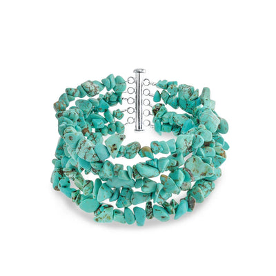 Statement Gemstone Blue Turquoise Multi Strand Bracelet with Silver Clasp - Bling Jewelry