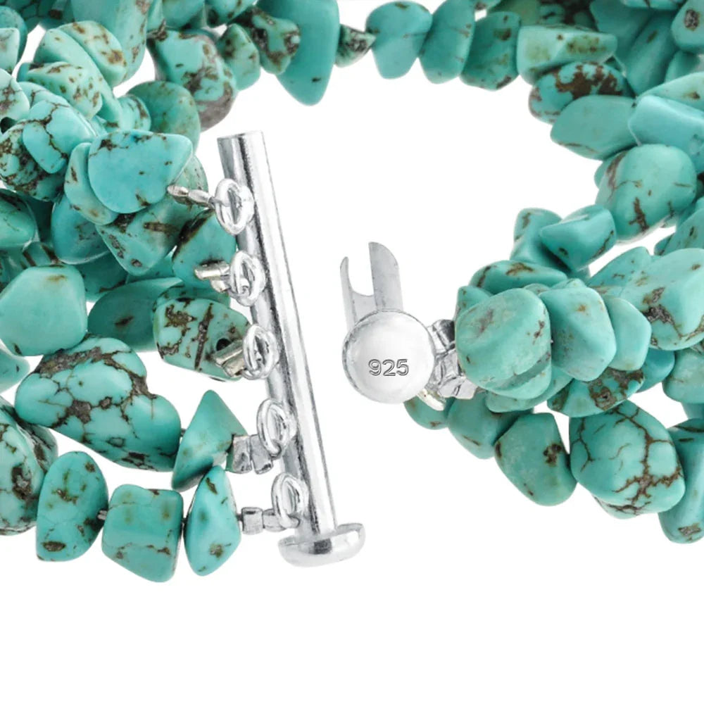 Statement Gemstone Blue Turquoise Multi Strand Bracelet with Silver Clasp - Bling Jewelry