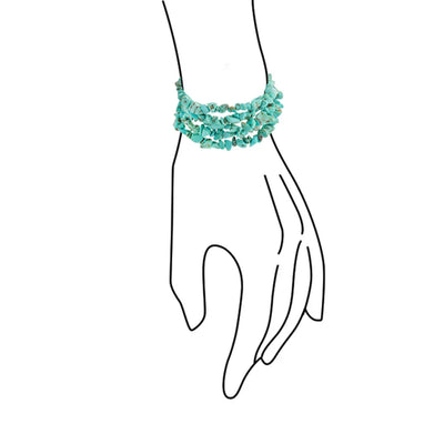 Statement Gemstone Blue Turquoise Multi Strand Bracelet with Silver Clasp - Bling Jewelry