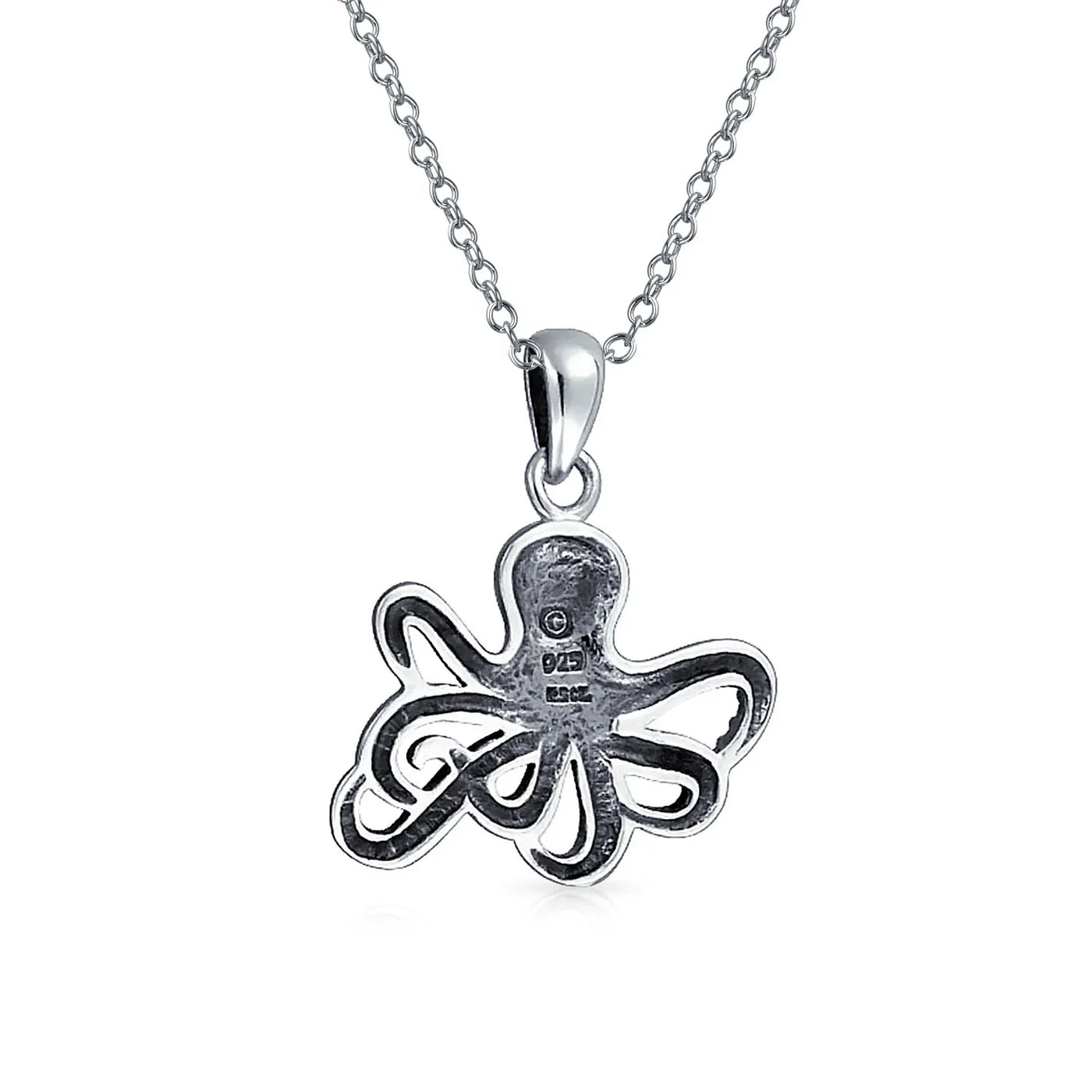 Nautical Ocean Marine Life Squid Octopus Pendant Necklace in Sterling Silver - Bling Jewelry