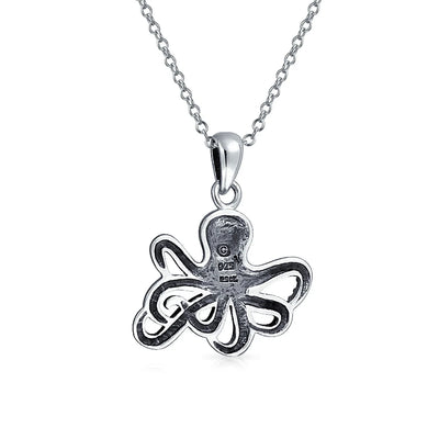 Nautical Ocean Marine Life Squid Octopus Pendant Necklace in Sterling Silver - Bling Jewelry