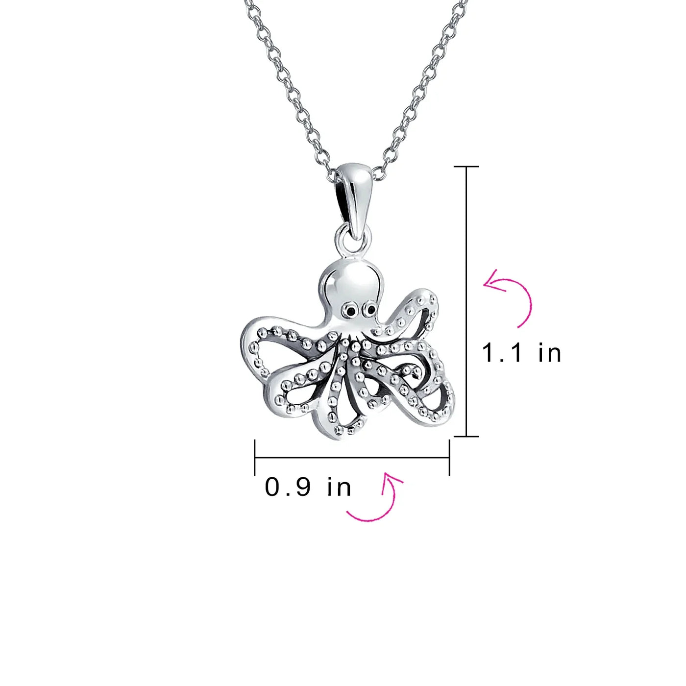 Nautical Ocean Marine Life Squid Octopus Pendant Necklace in Sterling Silver - Bling Jewelry