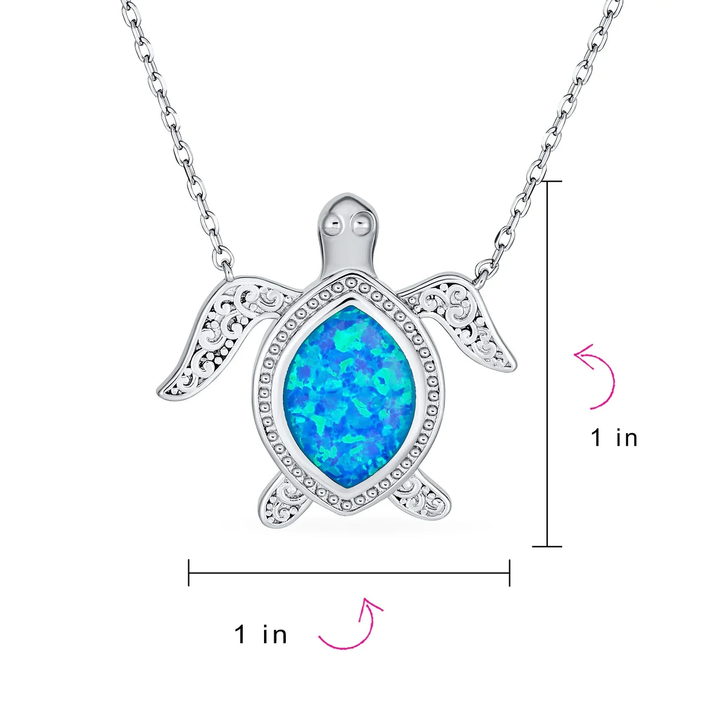 Nautical Blue Opal Inlay Sea Turtle Pendant Necklace Sterling Silver Birthstone - Bling Jewelry