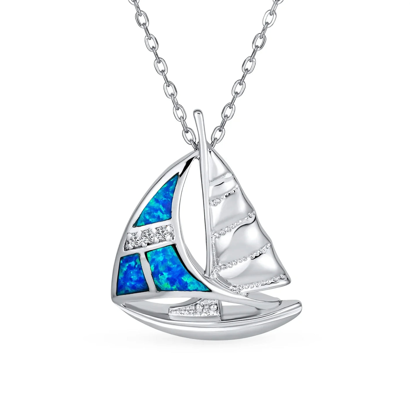 Blue Opal Sailboat Pendant Necklace Sterling Silver Nautical Boat Jewelry - Bling Jewelry