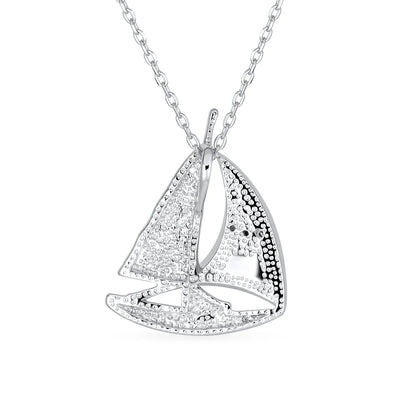 Blue Opal Sailboat Pendant Necklace Sterling Silver Nautical Boat Jewelry - Bling Jewelry