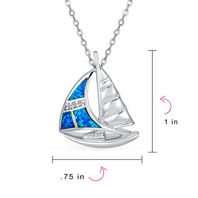 Blue Opal Sailboat Pendant Necklace Sterling Silver Nautical Boat Jewelry - Bling Jewelry