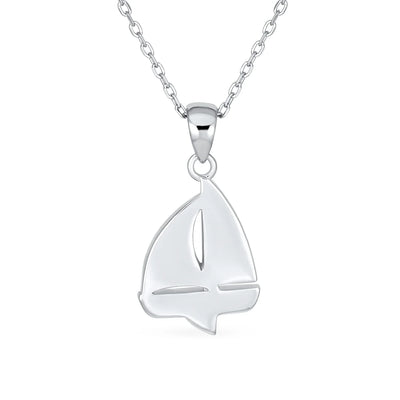 Created Blue Opal Sailboat Pendant Necklace Sterling Silver Nautical Jewelry - Bling Jewelry